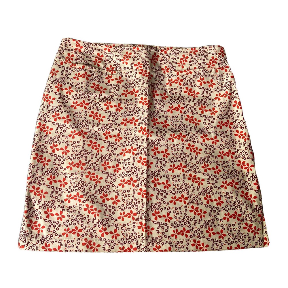 GAP Mini Skirt Sz 8 Orange Purple Floral Print Stretch Pockets Summer Stretch